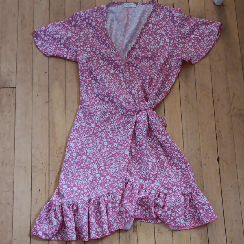 Pink Floral Wrap Dress